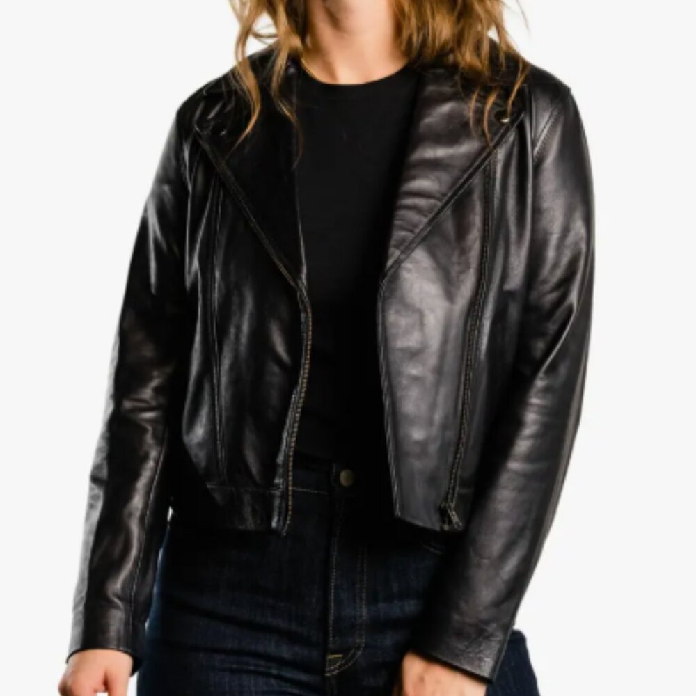 ABLE Maha Moto Leather Jacket in Black Sz Small